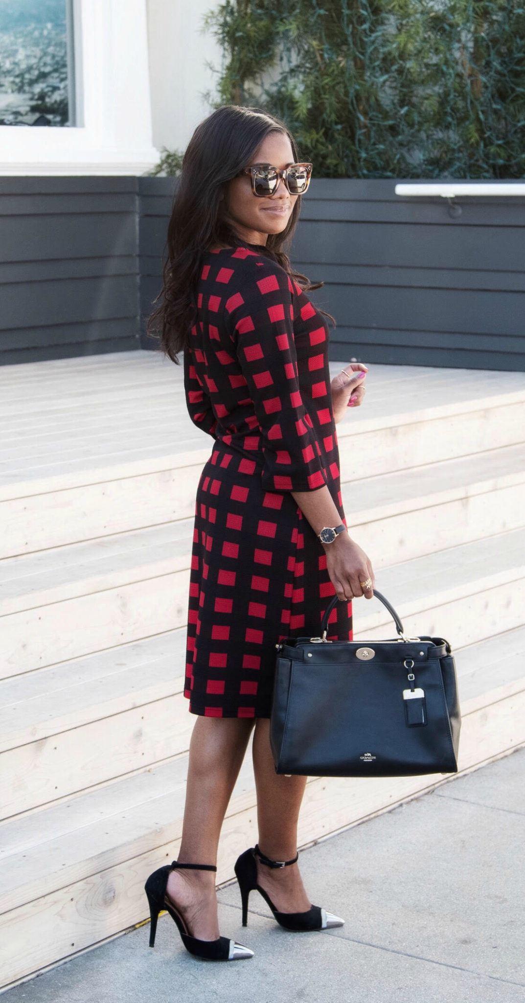 Downtown Demure x Modli - Red and Black Checkered Dress Review #9