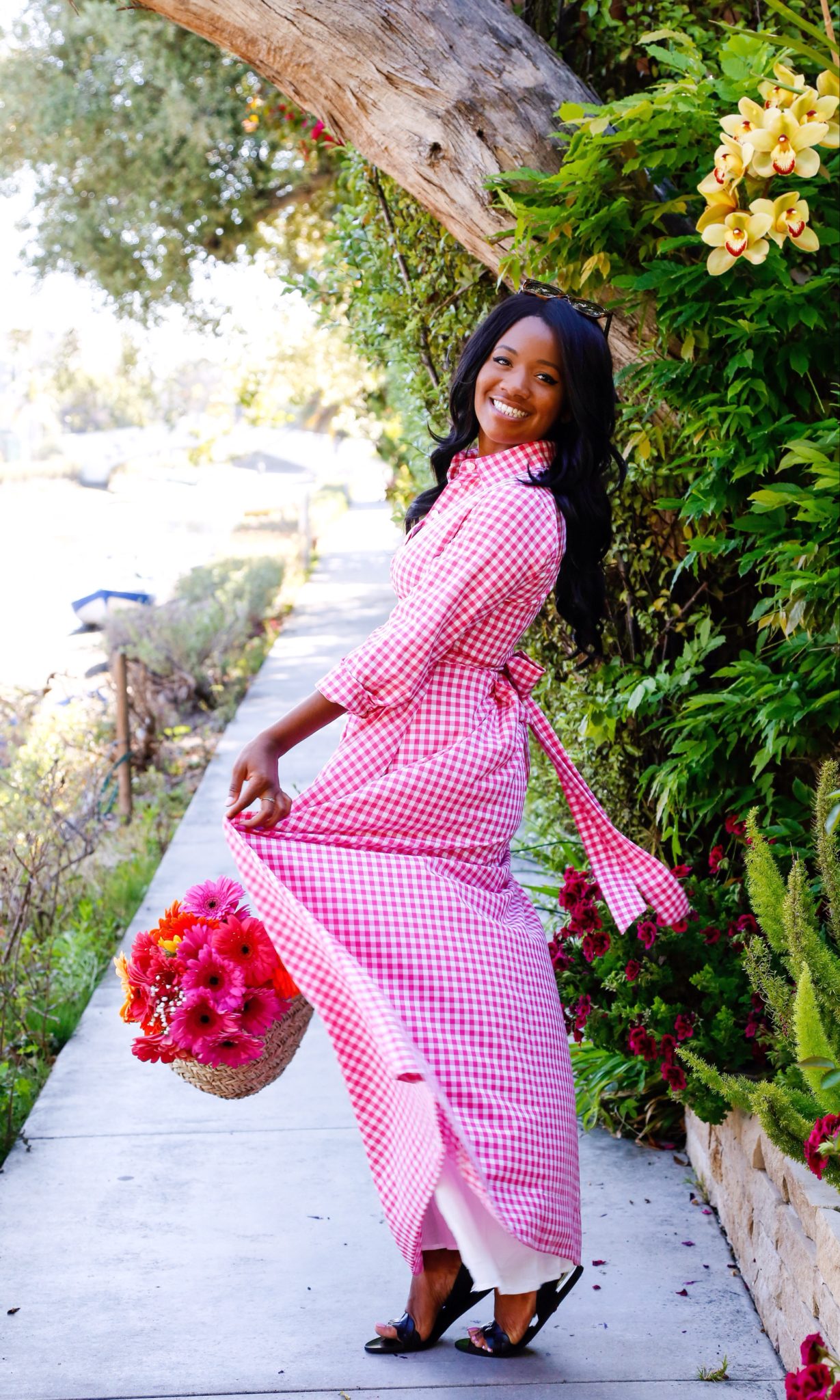 modest dainty jewell's gingham pink dress on Downtown Demure