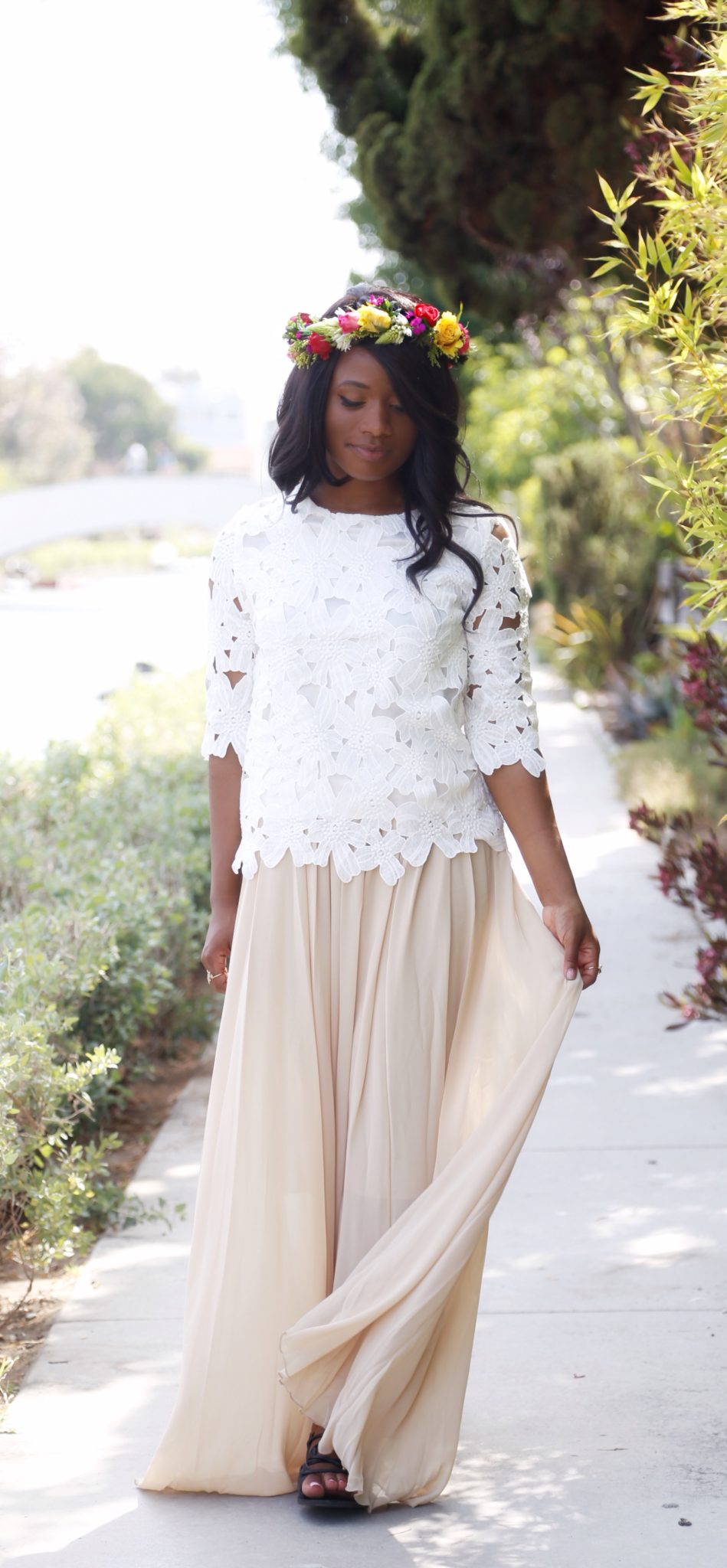 A gorgeous chiffon maxi and lace top from Adara - DowntownDemure.com