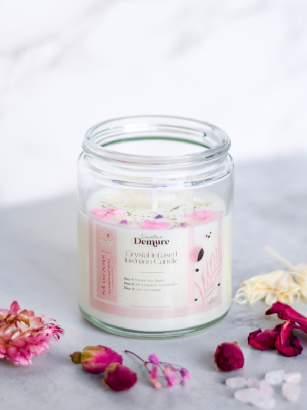 Crystal Intention Candle - Self-Love Intention - Downtown Demure (Side) - Pinterest